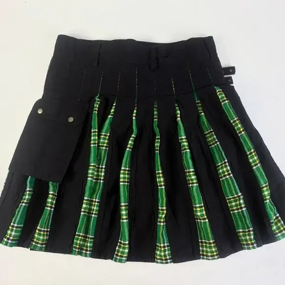 Tartan Green Plaid Pleated Hybrid Utility Kilt Sz XL - Picture 7 of 9